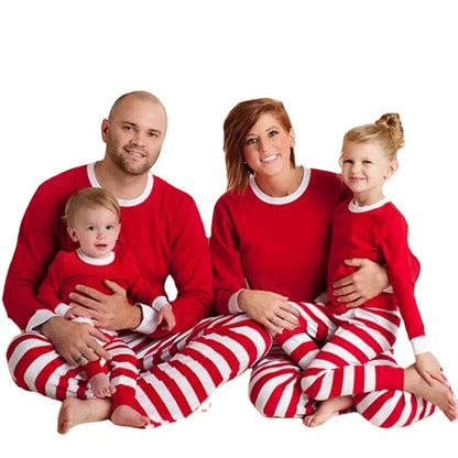 2024 Christmas Pajamas Set Striped Print Mother Father Kids Matching Clothes Causal Soft 2 Pcs Sleepwear Xmas Family Look Outfit