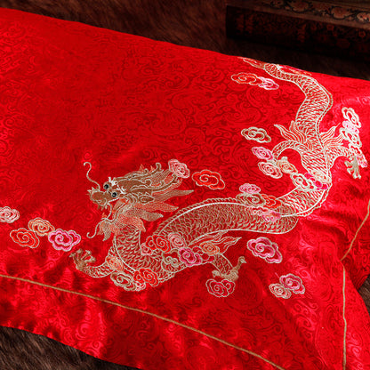 Four-piece Dragon and Phoenix Chinese Wedding Sheet Set