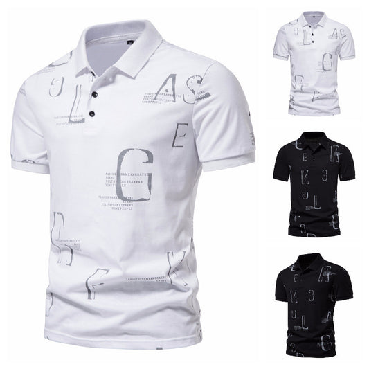 Men's Business Casual Letter Print Short-sleeve Lapel T-shirt