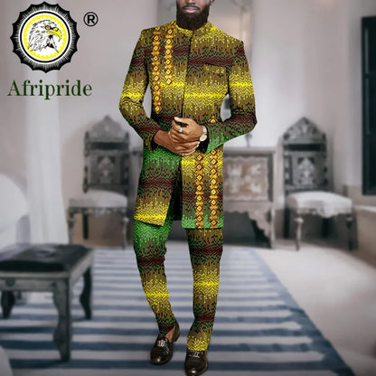 African Suits for Men Slim Fit Embroidery Print Blazer and Ankara Pants 2 Piece Set Formal Dress Suit Dashiki Outfits A2316069