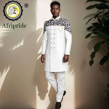 African Suits for Men Double Breasted Embroidery Print Blazer and Pants Set Formal Outfits with Brooch Wedding Wear 2416073