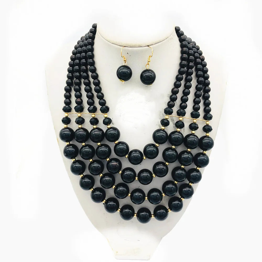 African Beads Jewelry Sets Bib Beads Handmade Jewelry Bridal Accessories Statement Nigerian Wedding Indian Necklace Earrings Set