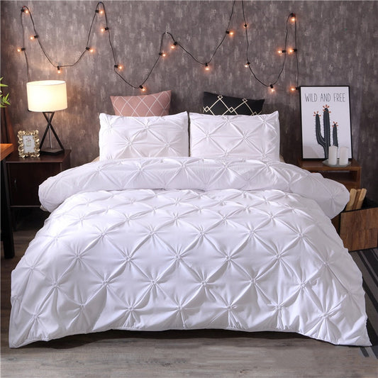 White Duvet Cover Set Pinch Pleat 2/3pcs Twin/Queen/King Size Bedding Sets