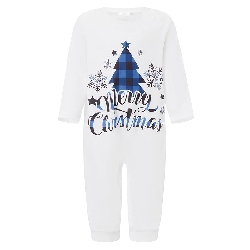 Combhasaki Family Matching Pajamas Loungewear Set Christmas Tree&Letter Print Long-Sleeved Tops+Plaid Trousers Sleepwear Outfits