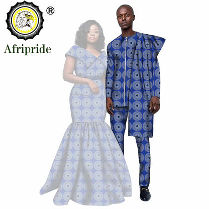 African Couple Clothing Men Dashiki 2 Piece Outfits Women Print Maxi Dress Crop Top Print Wear  AFRIPRIDE S20C005