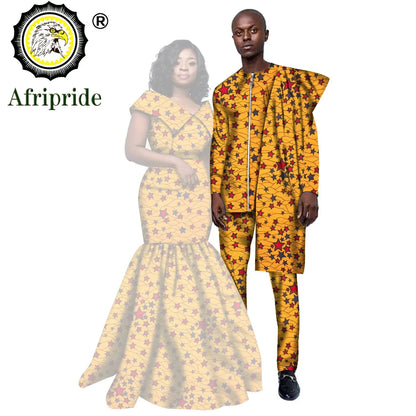 African Couple Clothing Men Dashiki 2 Piece Outfits Women Print Maxi Dress Crop Top Print Wear  AFRIPRIDE S20C005