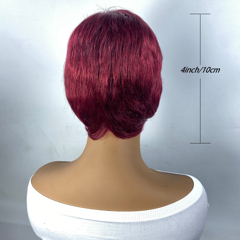 Short And Straight, Elf, Human Hair Non-toxic Wig, Burgundy, Short And Elf Haircut, Ladies Wig
