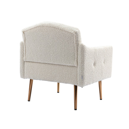 COOLMORE modern style armchair, plush decorative fabric armchair with golden metal legs (white teddy bear)