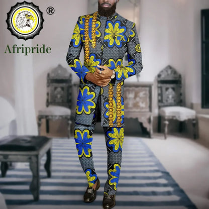 African Suits for Men Slim Fit Embroidery Print Blazer and Ankara Pants 2 Piece Set Formal Dress Suit Dashiki Outfits A2316069