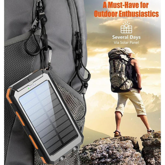 Solar Charger, 8000mAh Portable Solar Power For All Mobile Phones, Waterproof Battery Pack, Outdoor External Backup Power Charger Dual USB 5V Output