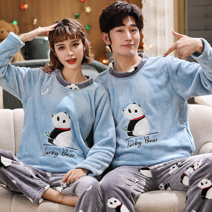 Couples Warm And Velvet Thickened Flannel Home Service Pajamas Set