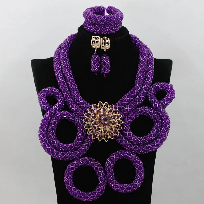 Royal Blue/Yellow Crystal Handmade Braid African Wedding Beads Bridal Jewelry Sets Nigerian Jewellery Set Free Shipping ABF986