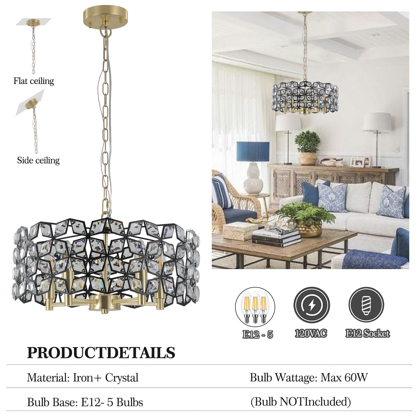 Modern Crystal Chandelier for Living-Room Round Crystal Lamp Luxury Home Decor  Light Fixture