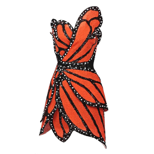 Beautiful Luxury Butterfly Shape Design Sequins Mini Celebrity Party Dress