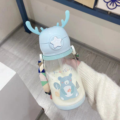 Children's large capacity antler plastic cartoon sippy cup