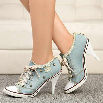 Casual Denim Washed Canvas Super High Heels