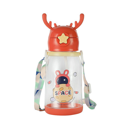 Children's large capacity antler plastic cartoon sippy cup