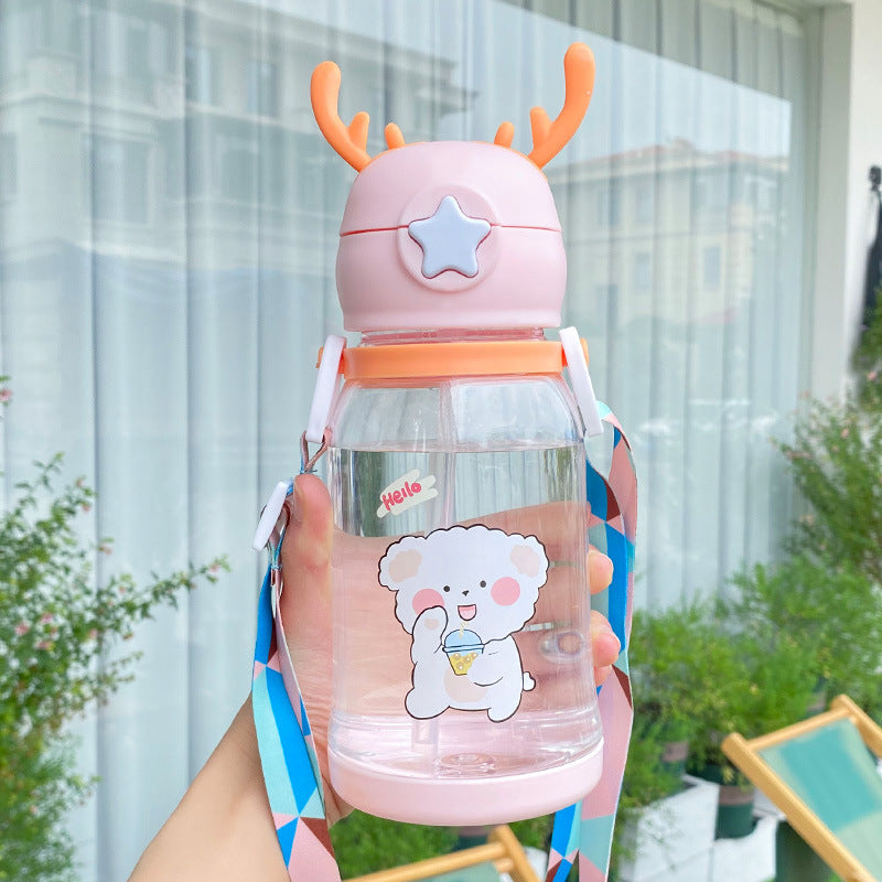 Children's large capacity antler plastic cartoon sippy cup