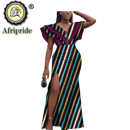 Women`s Dresses African Ankara Print Deep V Neck  Loose Empire Plus Size Dashiki Outfits Wax Batik Dress AFRIPRIDE S1925103