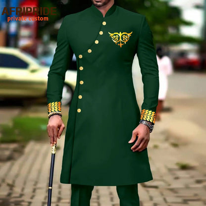 African Suit for Men Slim Fit Single Breasted Dashiki Blazer and Pant Outfit 2 Piece Set Embroidery Coat Wedding Attire A2316060