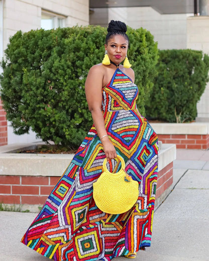 African Dresses For Women Elegant Dashiki Summer Spaghetti Straps Maxi Dress Ladies Traditional Africa Clothing Fairy Long Dress