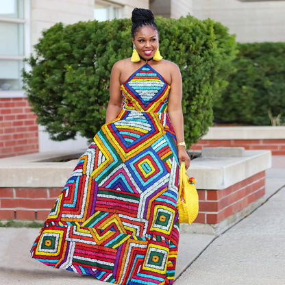 African Dresses For Women Elegant Dashiki Summer Spaghetti Straps Maxi Dress Ladies Traditional Africa Clothing Fairy Long Dress