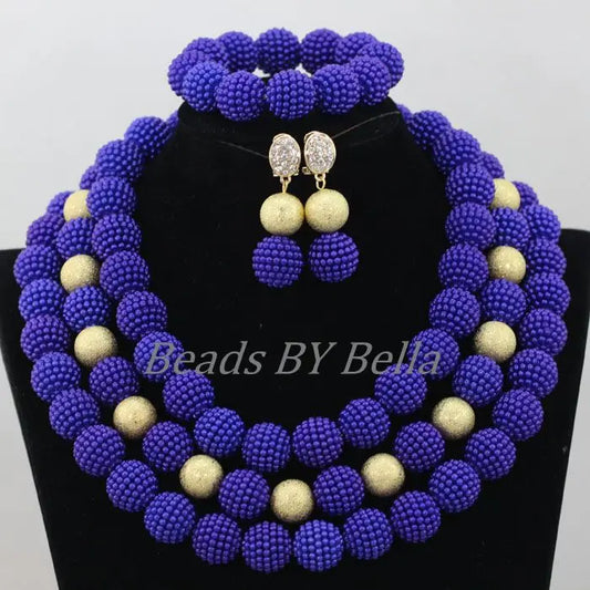 Hot Sale Balls Jewelry Royal Blue African Beads Necklace Set Nigerian Wedding Beads Set Bridal Jewelry Sets Free Shipping ABF856