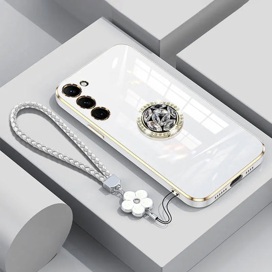 S 24 23 22 Case Luxury Diamond Ring Cover For Samsung galaxy S24 S23 Plus Note20 Ultra Phone Case With Lanyard Plating Cases S24