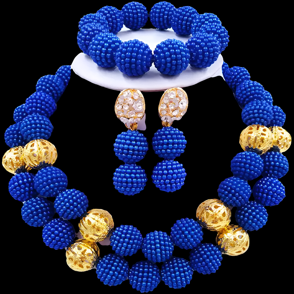 African Beads Royal Blue Jewelry Set