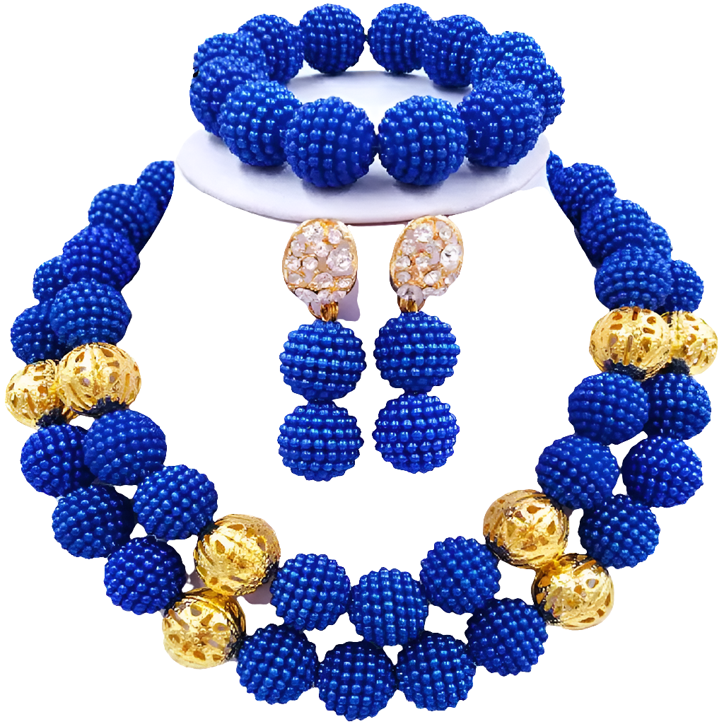 African Beads Royal Blue Jewelry Set