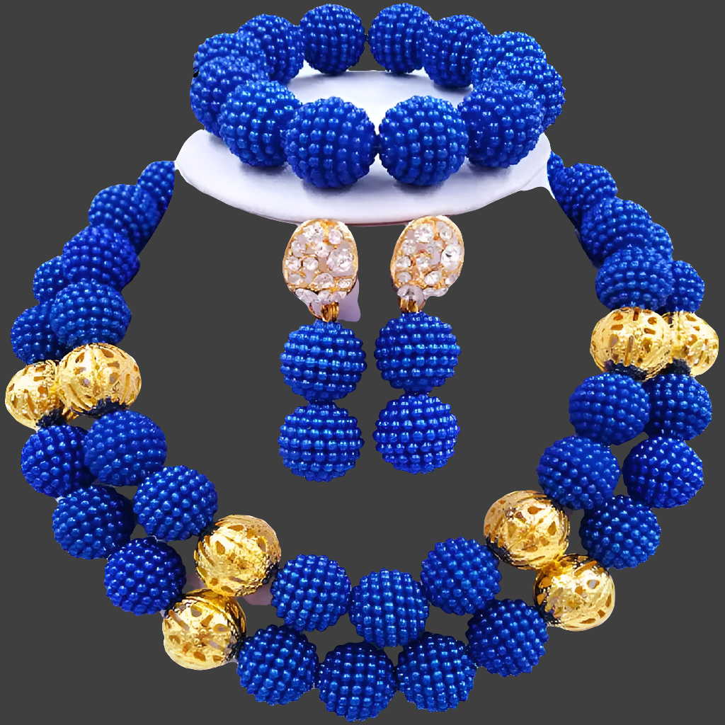 African Beads Royal Blue Jewelry Set