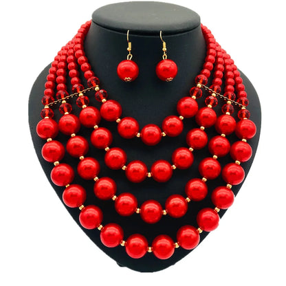 African Beads Jewelry Sets Bib Beads Handmade Jewelry Bridal Accessories Statement Nigerian Wedding Indian Necklace Earrings Set