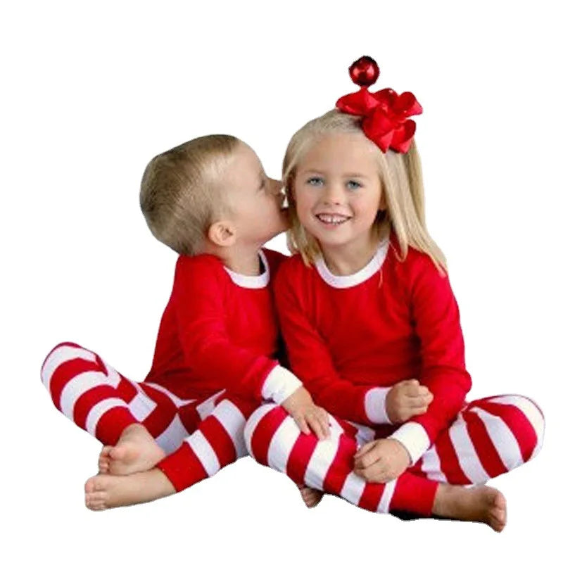 2024 Christmas Pajamas Set Striped Print Mother Father Kids Matching Clothes Causal Soft 2 Pcs Sleepwear Xmas Family Look Outfit