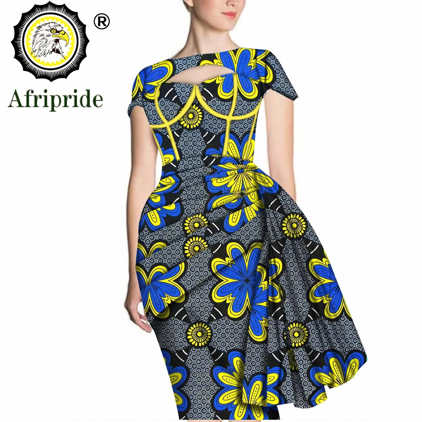 African Print Dresses for Women Short Sleeve Wrap Dashiki Outfits Ankara Attire Midi Party Wedding Evening S2025025