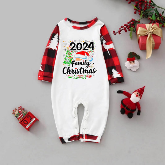 Family Christmas 2024 Matching Pajamas Letter Pattern Full Sleeve Outfits Mom Dad Kids Clothing Set Soft Cute Pyjamas Xmas Look