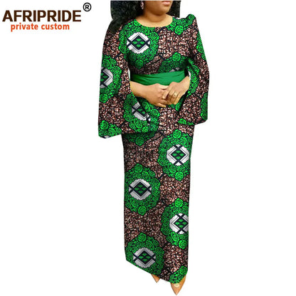 Afripride-African Dashiki Dresses for Women, Ankara Print, Ankle Length Casual Straight Dress, Cotton Made, A1825026