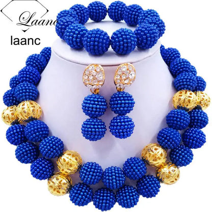 African Beads Royal Blue Jewelry Set