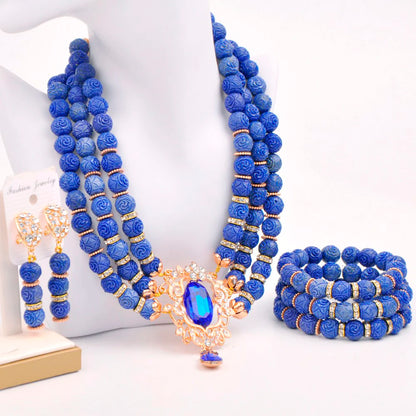 Royal Blue Artifical Coral Beads Costume Necklace African Beads Jewelry Set