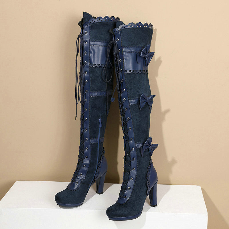 Women's High Heel Lace Strap Boots