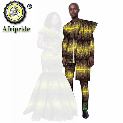 African Couple Clothing Men Dashiki 2 Piece Outfits Women Print Maxi Dress Crop Top Print Wear  AFRIPRIDE S20C005