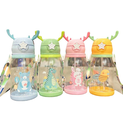 Children's large capacity antler plastic cartoon sippy cup