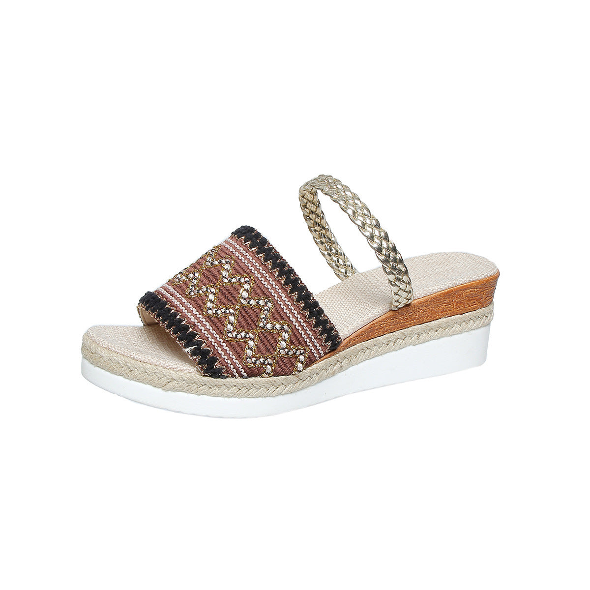 Color-blocked Wave-patterned Sandals Summer Fashion Wedges Slippers