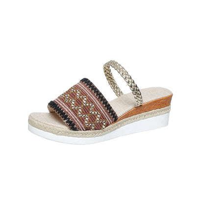 Color-blocked Wave-patterned Sandals Summer Fashion Wedges Slippers