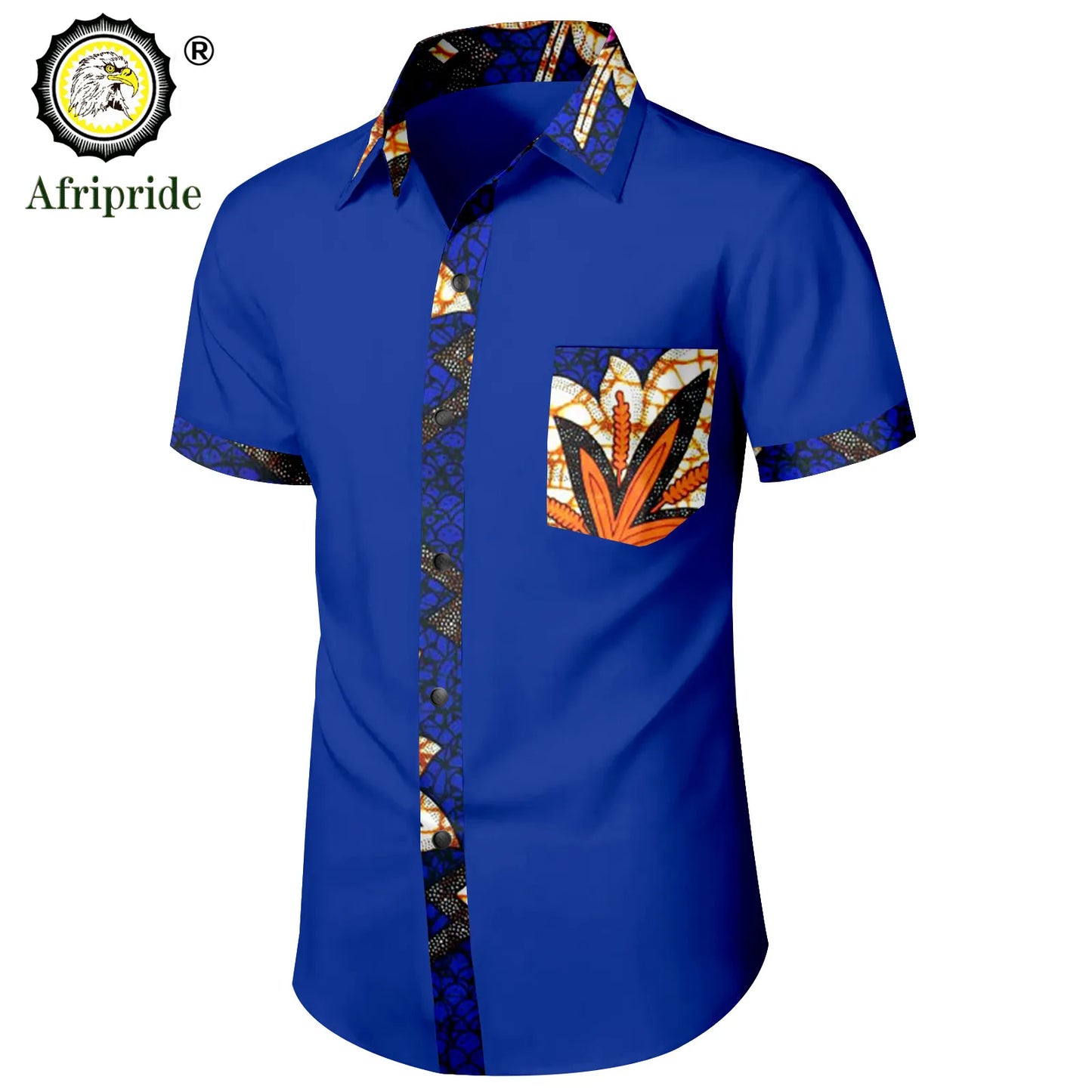 Bazin Riche African Shirts for Men Short Sleeve Casual Blouse Dashiki Tops Ankara Attire Slim Fit