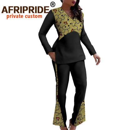 African Traditional Clothes for Women Print Shirts and Ankara Pants 2 Piece Set Dashiki Outfits Bazin Riche Blouse A2126006