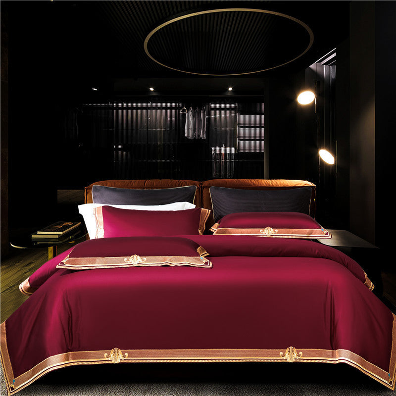 Cotton Pure Cotton Light Luxury Wine Red Bedding