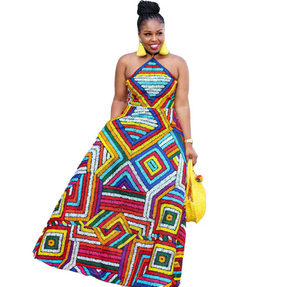 African Dresses For Women Elegant Dashiki Summer Spaghetti Straps Maxi Dress Ladies Traditional Africa Clothing Fairy Long Dress