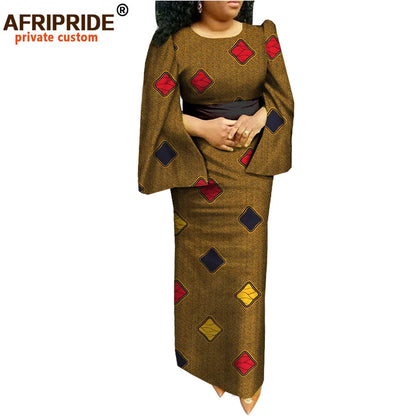 Afripride-African Dashiki Dresses for Women, Ankara Print, Ankle Length Casual Straight Dress, Cotton Made, A1825026