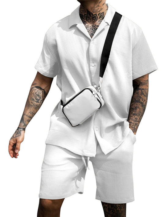 Men's Casual Comfortable Button Lapel Short Sleeve Shorts Set