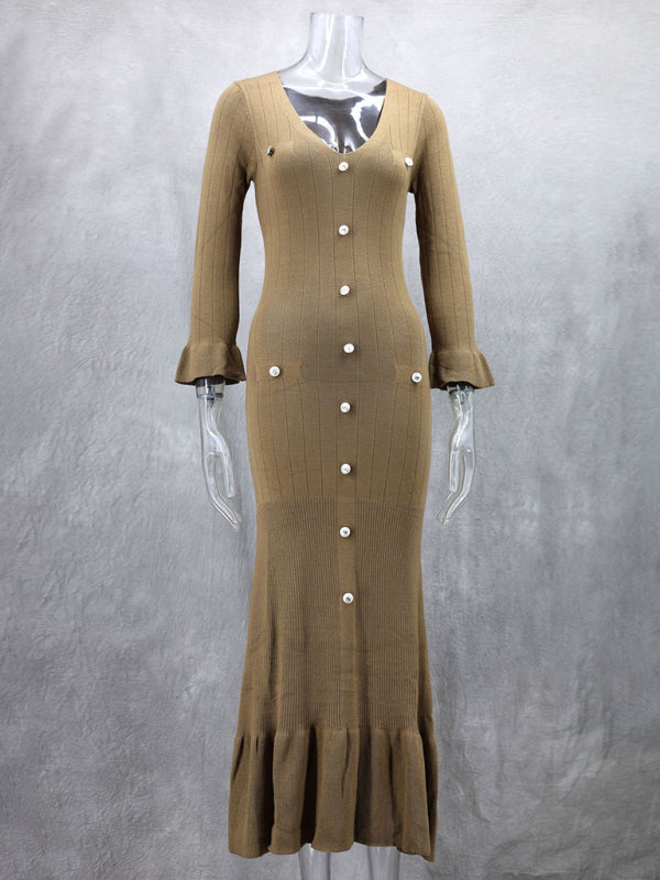 Autumn and winter fashion long slim fit knitted long-sleeved dress